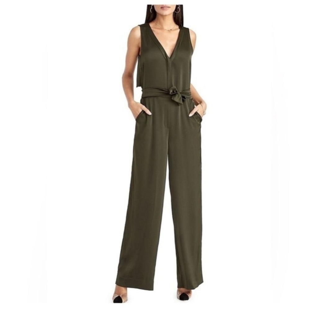 Rachel Rachel Roy Flor V Neck‎ Popover Self Tie Belt Wide Leg Jumpsuit Pockets 2